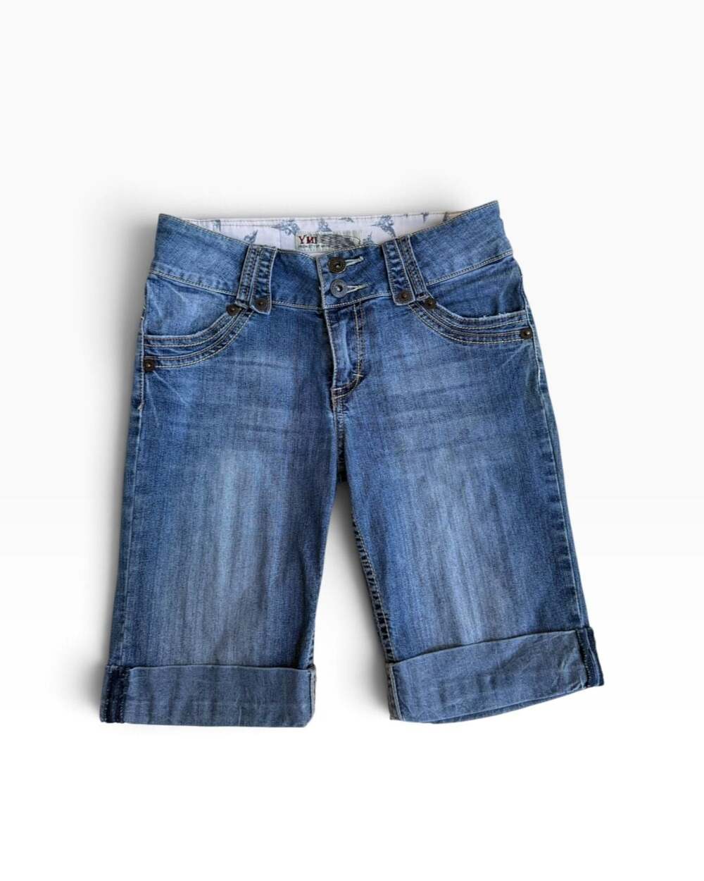 YMI Denim Bermuda Shorts Size 12 Blue Cuffed High Rise